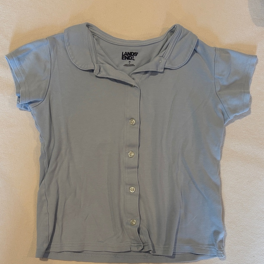 Lands' End Kids Light Blue Button Front Knit Uniform Shirt